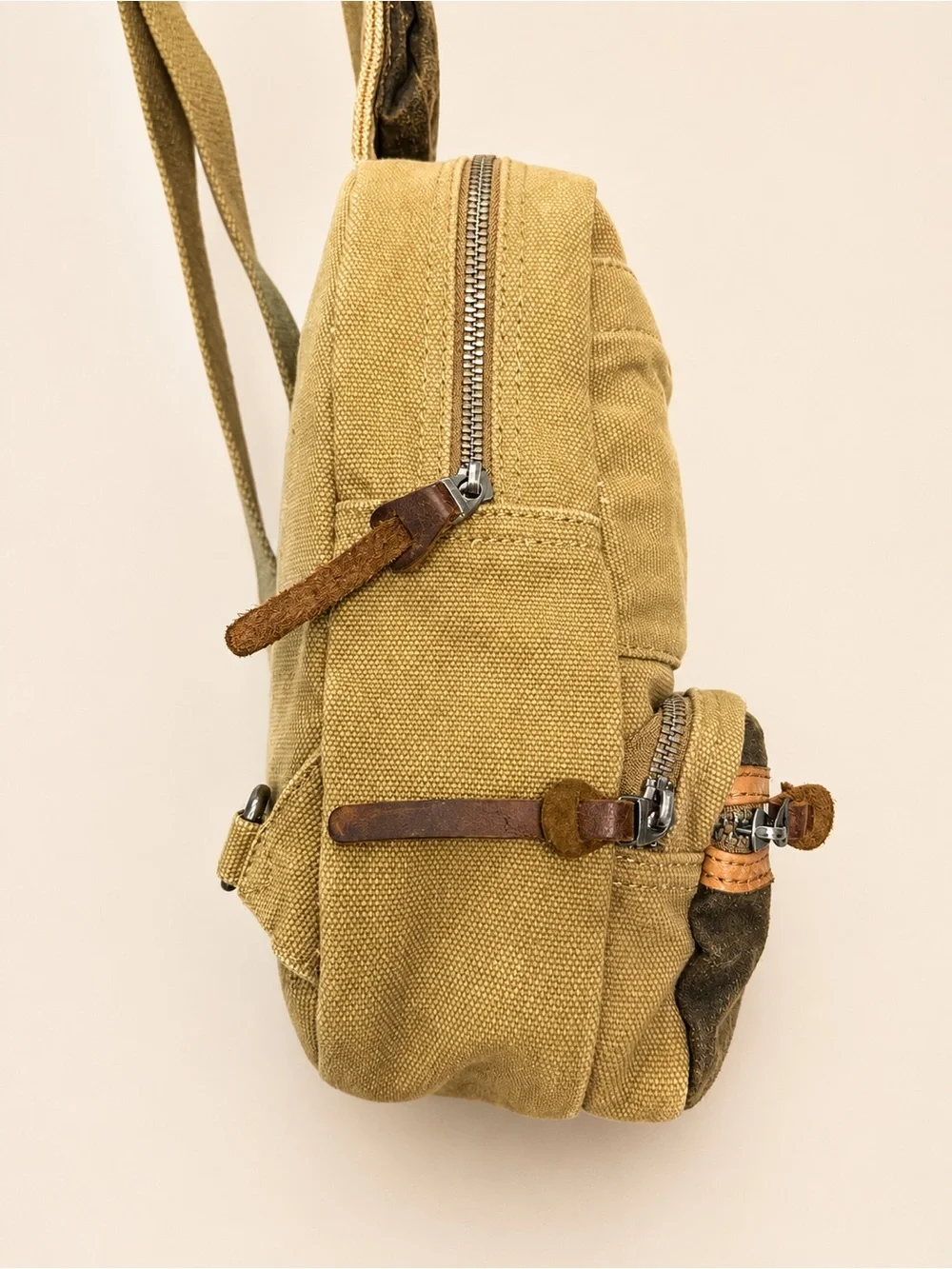 TSD Brand Tapa Canvas Sling Bag Khaki Brown Leather Crossbody